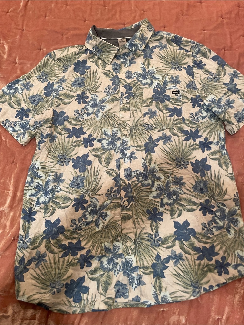 Men's Floral Button-Up Shirt by Hurley- Blue & Green